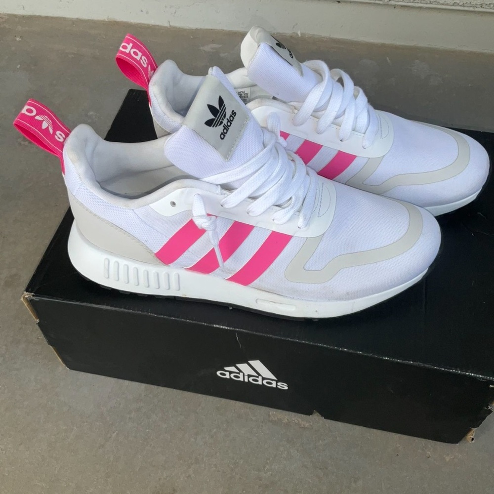Adidas Women's White and Pink Sneakers